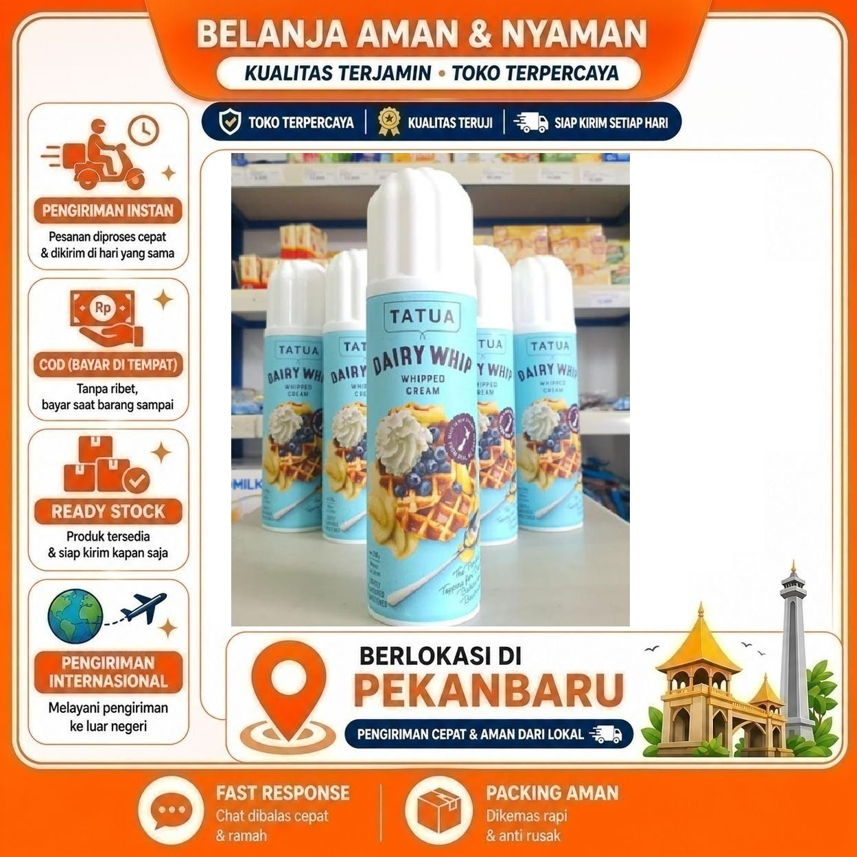 Pekanbaru 250 gr Tatua Dairy Whip Aerosol Whipping Cream Bahan Dekorasi Kue Baking Mix Halal