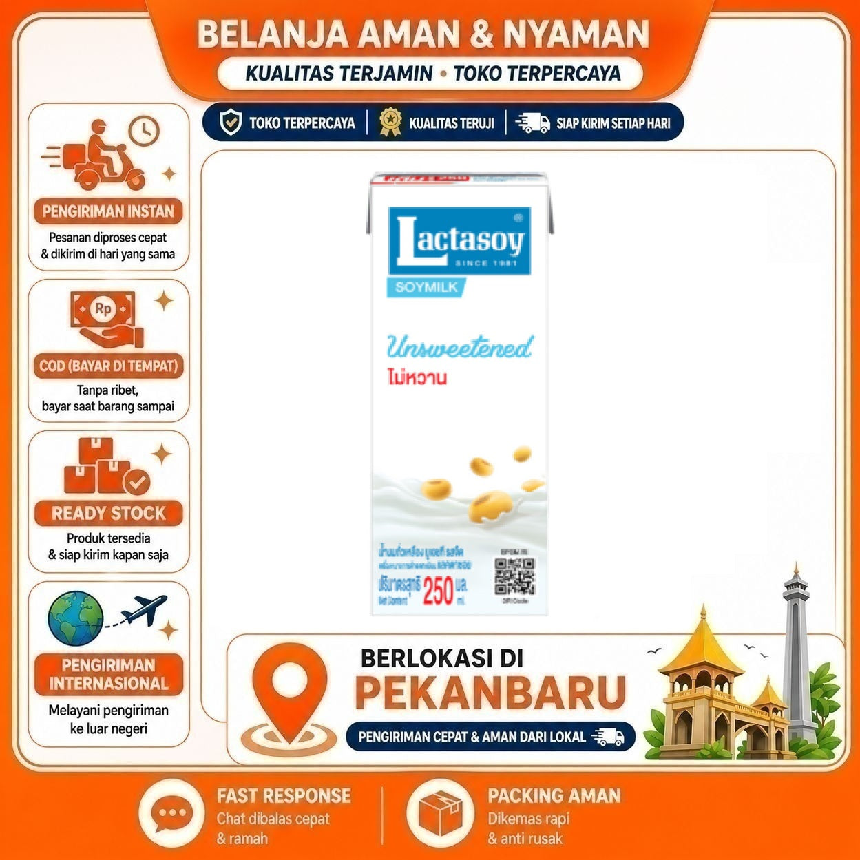 Pekanbaru 250ml Lactasoy Soymilk Unsweetened Minuman Nabati Susu Kacang Kedelai Halal Sehat