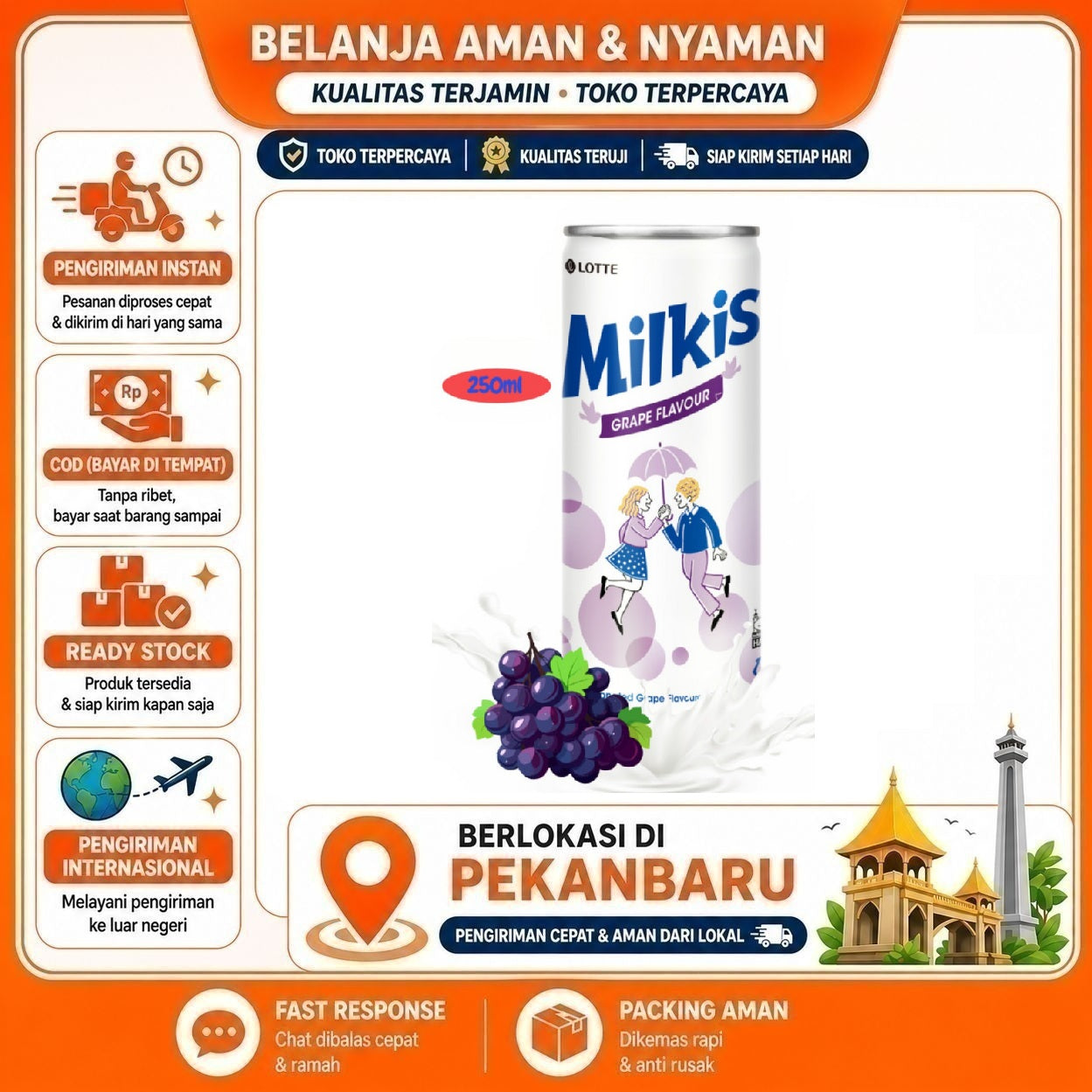 Pekanbaru 250ml Lotte Milkis Grape Flavour Carbonated Flavoured Drink Minuman Kaleng Bersoda