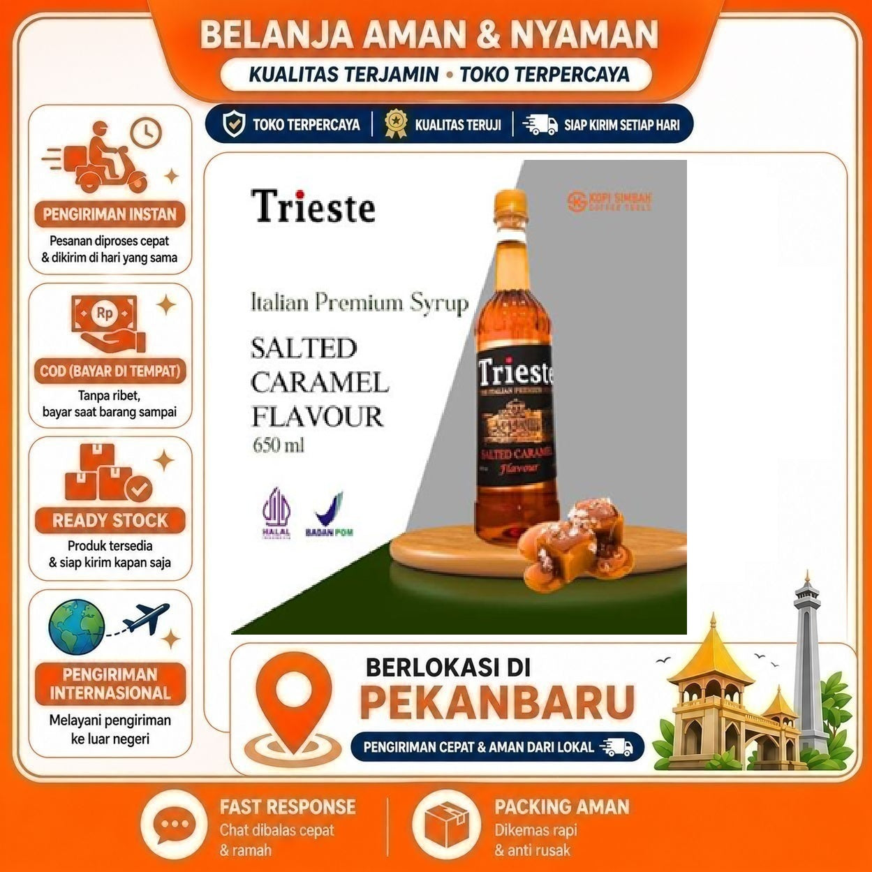 Pekanbaru 650ml Trieste Salted Caramel Flavour The Italian Premium Syrup Sirup Karamel Halal