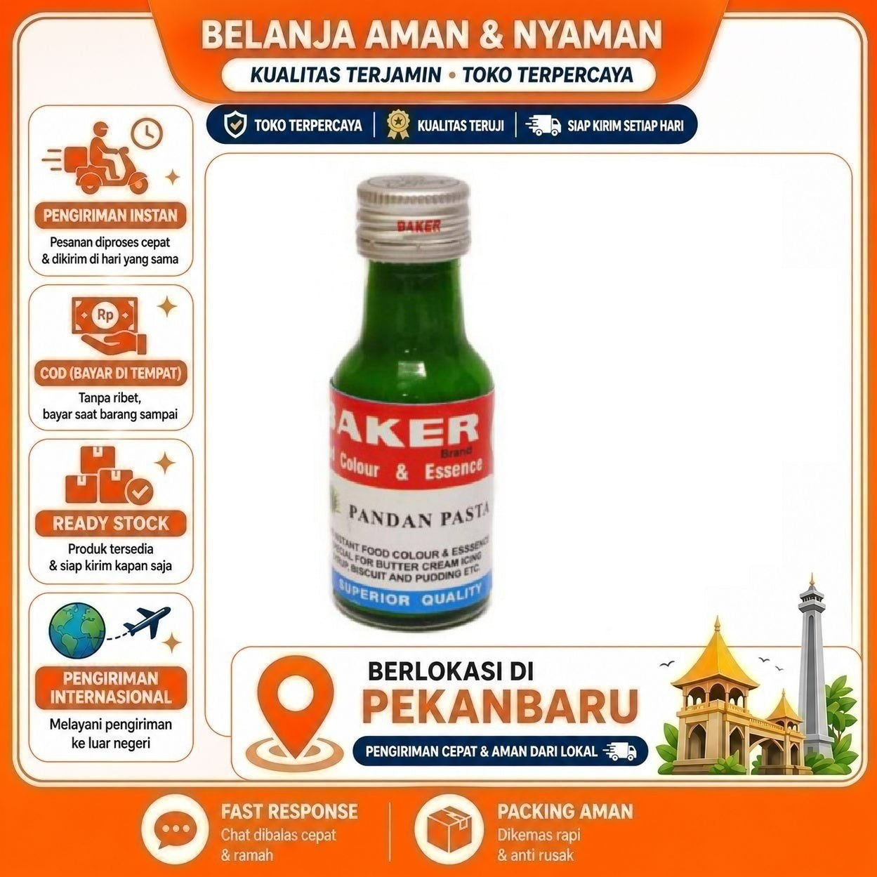Pekanbaru 28ml Baker Brand Pandan Pasta For Food Colour & Essence Bahan Baking Kue Cake Mix