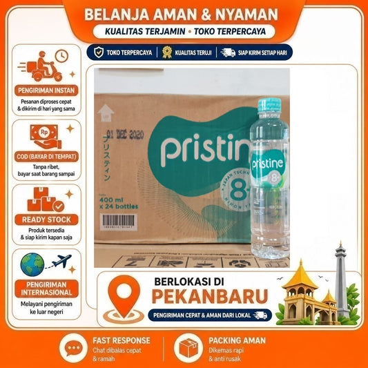 Pekanbaru 24 Pcs 400ml Pristine 8+ Air Minum Mineral Wanter Minuman Kemasan Botol Bottle Drink