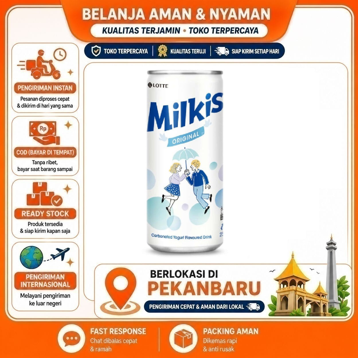 Pekanbaru 250ml Lotte Milkis Original Carbonated Yogurt Flavoured Drink Minuman Kaleng Bersoda
