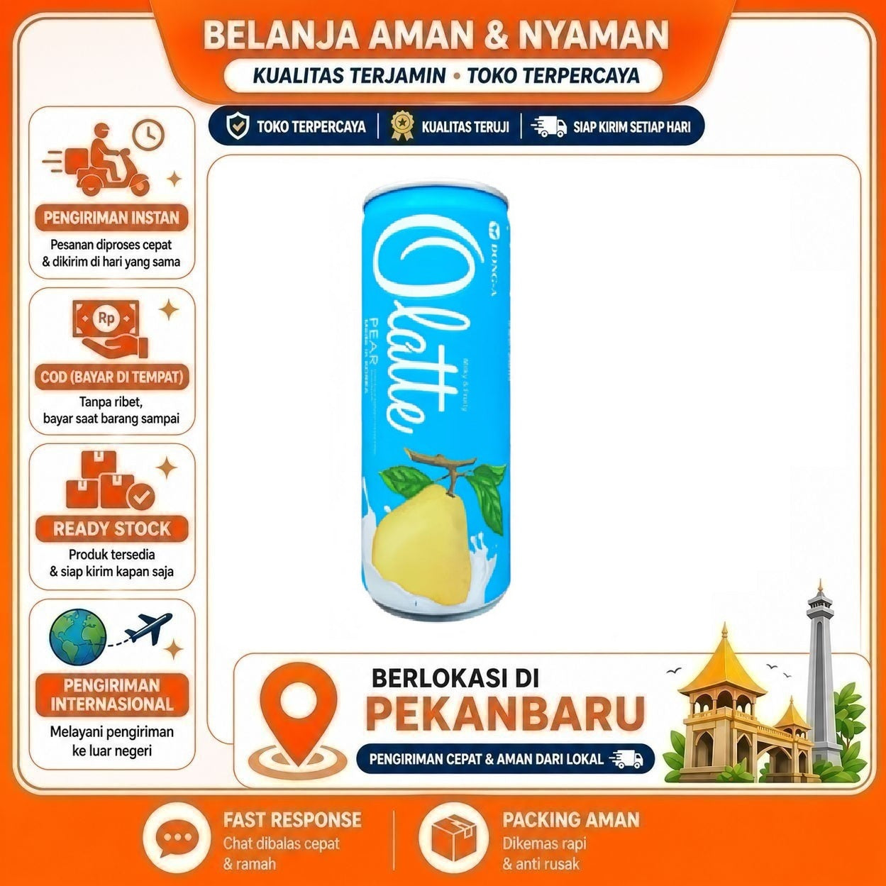 Pekanbaru 240ml Olatte Milky & Fruity Pear Fruit Milk Flavor Minuman Kaleng Susu Rasa Buah Pir