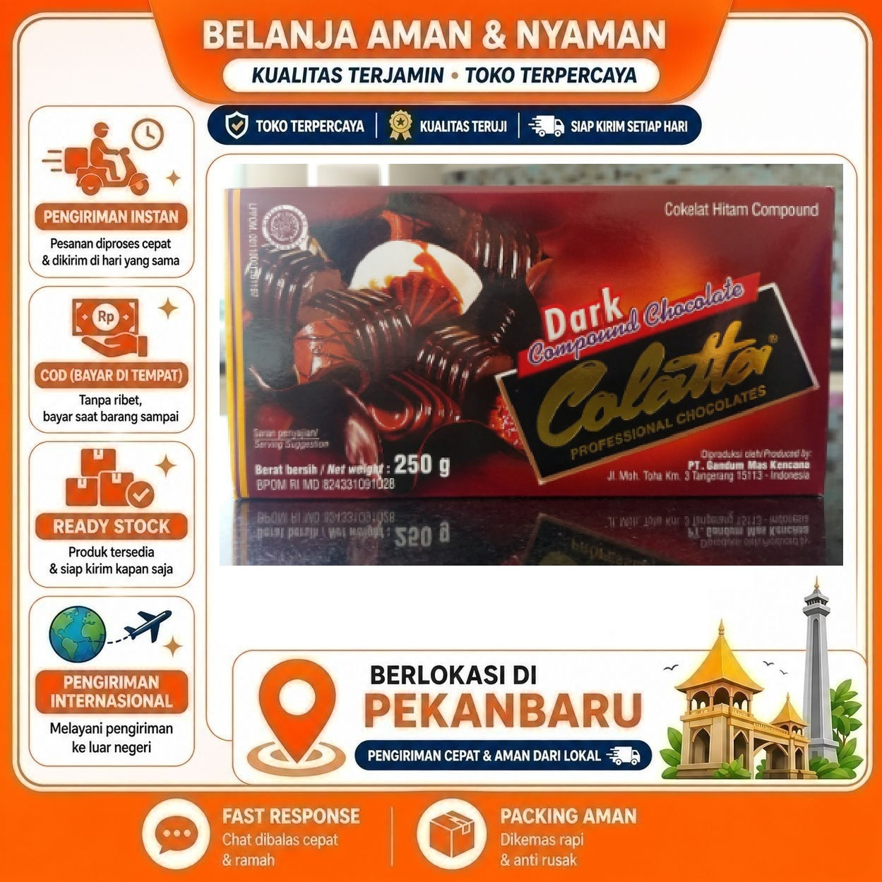 Pekanbaru 250 Gram Colatta Dark Compound Chocolate Cokelat Hitam Coklat Batang Bahan Kue Halal