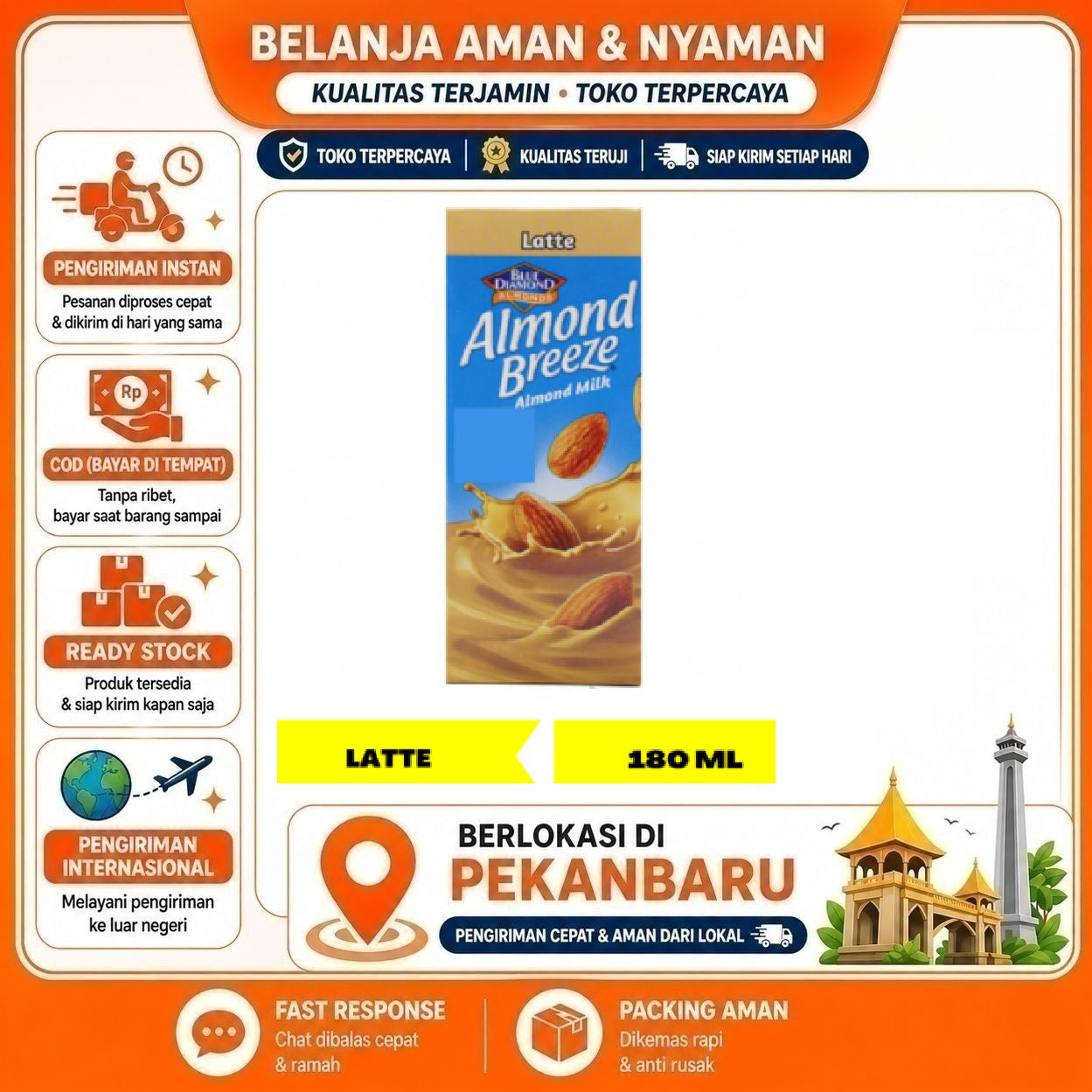 Pekanbaru 180ml Almond Breeze Milk Latte Flavor Blue Diamond Minuman Nabati Susu Non-Dairy