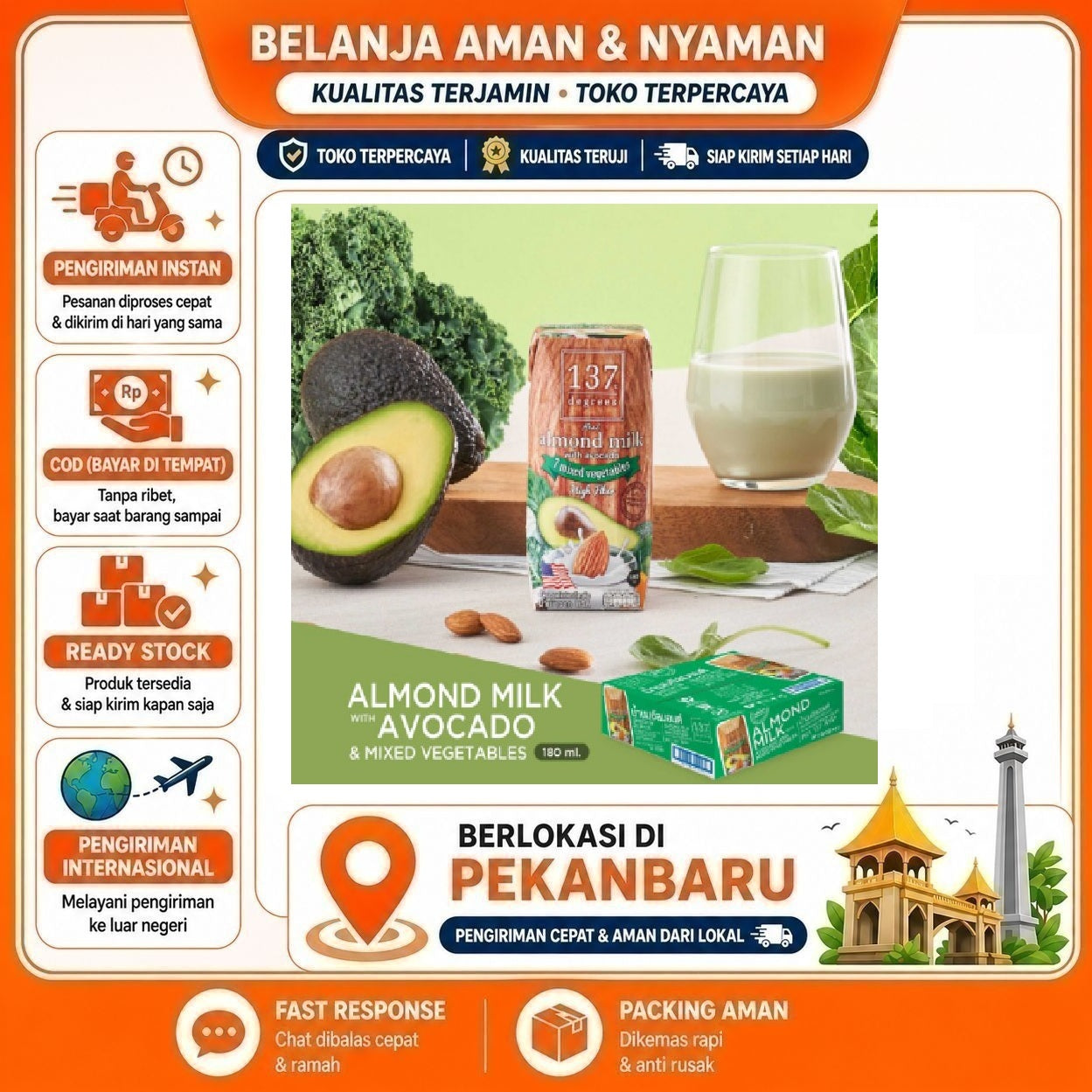 Pekanbaru 180ml 137 Degrees Almond With Avocado 7 Mixed Vegetables Susu Non-Dairy Buah Alpukat