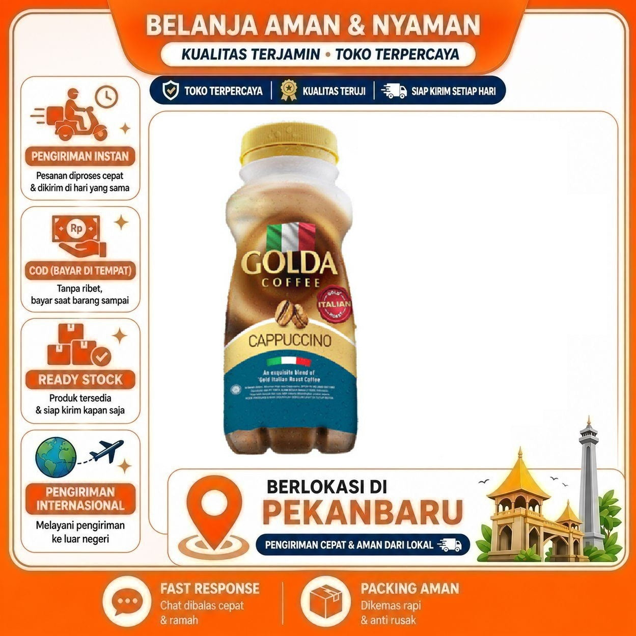 Pekanbaru 200ml Golda Coffee Drink Cappuccino Minuman Kopi Siap Minum Kemasan Botol Bottle