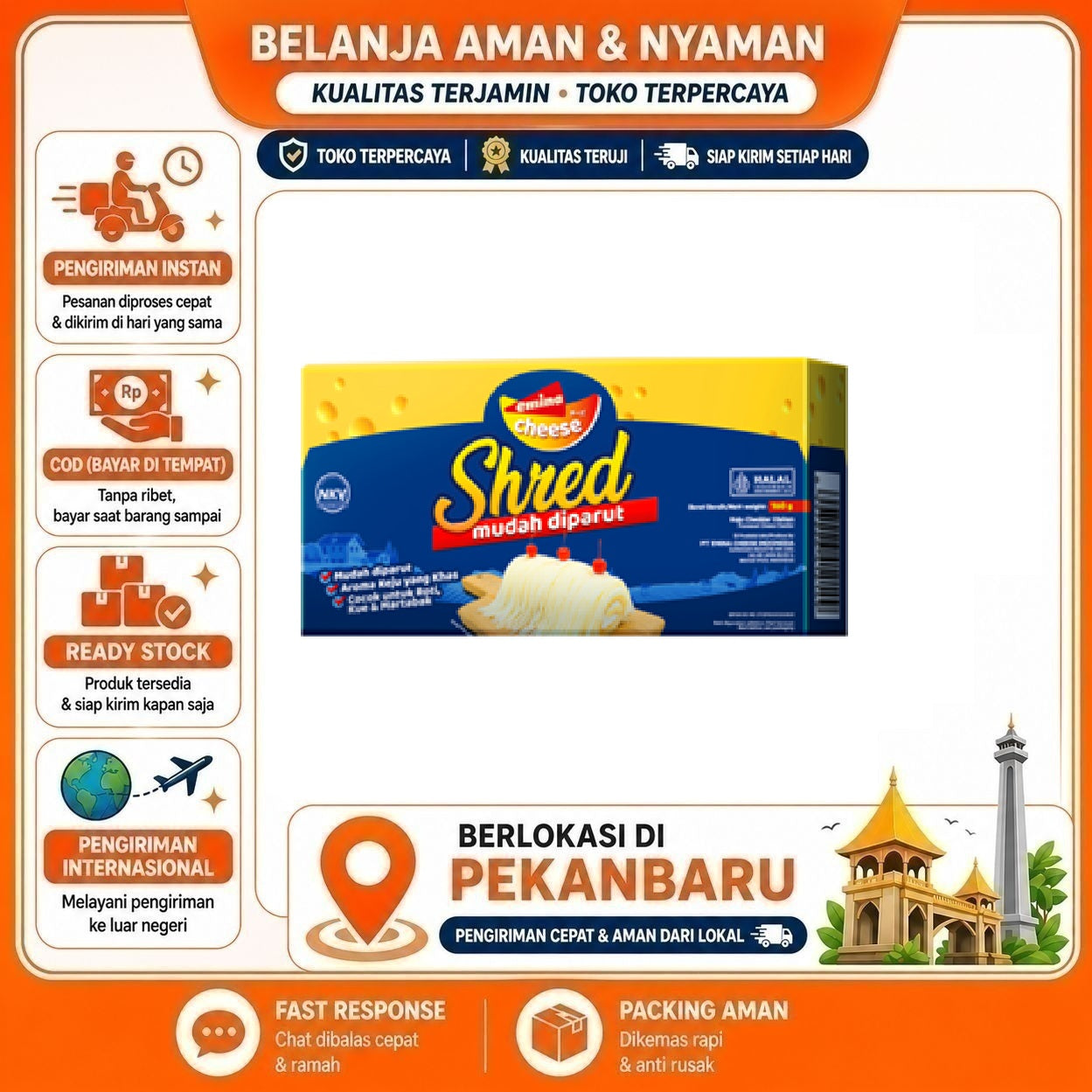 Pekanbaru 160 Gram Emina Shred Keju Mudah Diparut Halal Tekstur Lembut Praktis Untuk Masakan