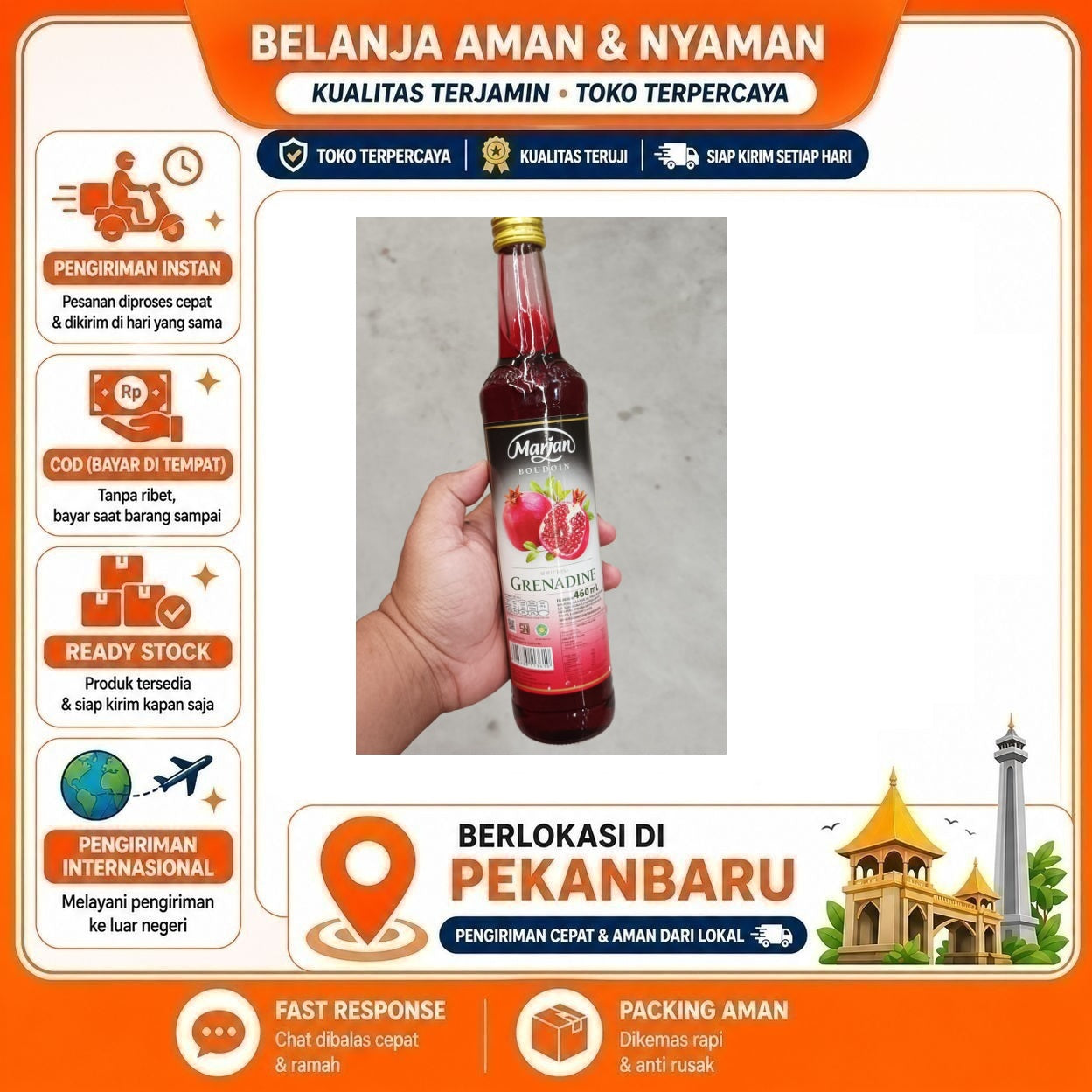 Pekanbaru 460ml Marjan Boudoin Sirup Rasa Grenadine Buah Delima Syrup Bahan Minuman Halal Enak
