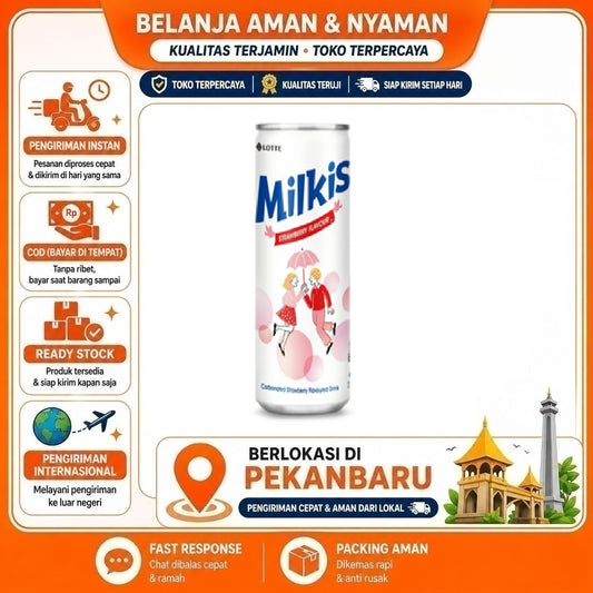 Pekanbaru 250ml Lotte Milkis Strawberry Carbonated Flavoured Drink Minuman Bersoda Stroberi