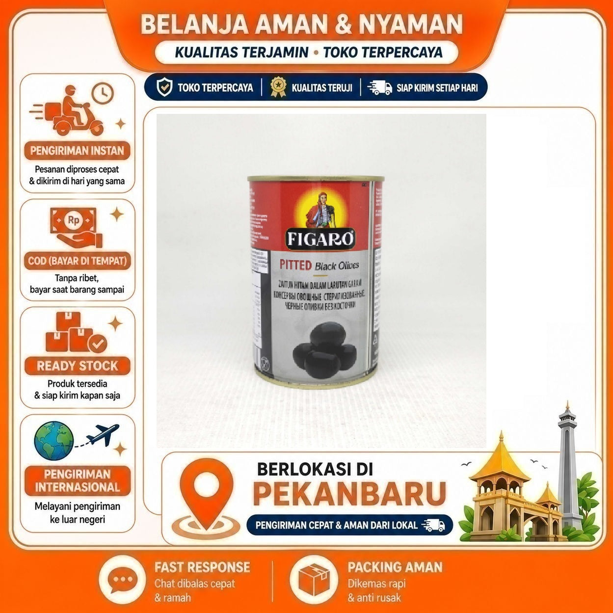 Pekanbaru 400 Gram Figaro Pitted Black Olives Buah Zaitun Hitam Dalam Kemasan Kaleng Halal