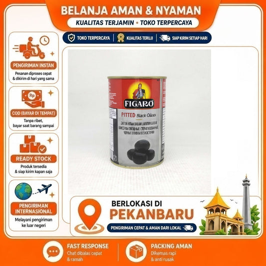 Pekanbaru 400 Gram Figaro Pitted Black Olives Buah Zaitun Hitam Dalam Kemasan Kaleng Halal