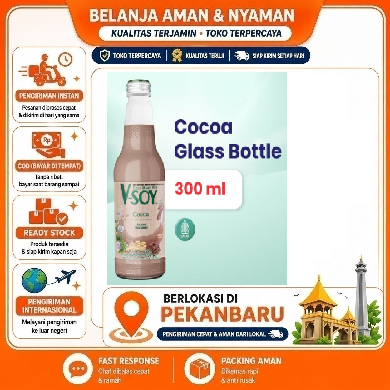 Pekanbaru 300ml V-soy Cocoa Soya Bean Milk Minuman Susu Non-Dairy Kacang Kedelai Soybean Halal