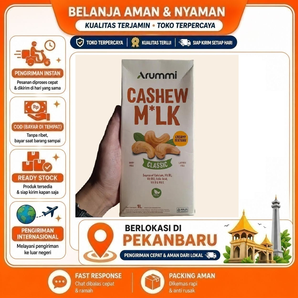 Pekanbaru 1 Liter Arummi Cashew Milk Classic Minuman Susu Kacang Mede Rendah Lemak Gula Sehat