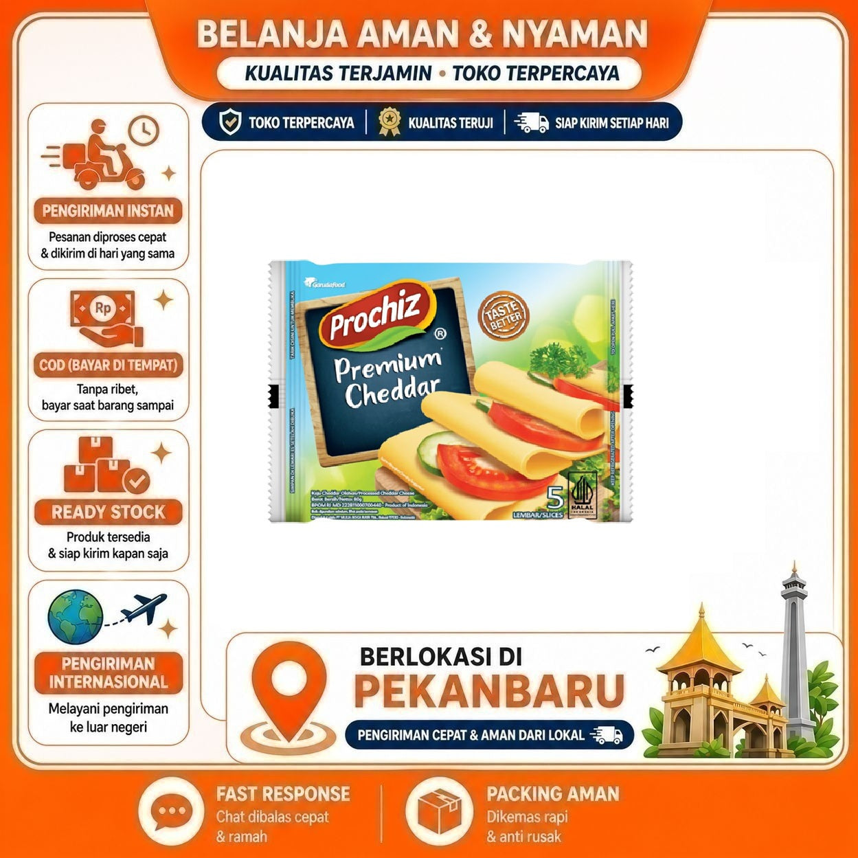 Pekanbaru 5 Lembar Prochiz Premium Cheddar Cheese Processed Taste Better Keju Cedar Pekanbaru