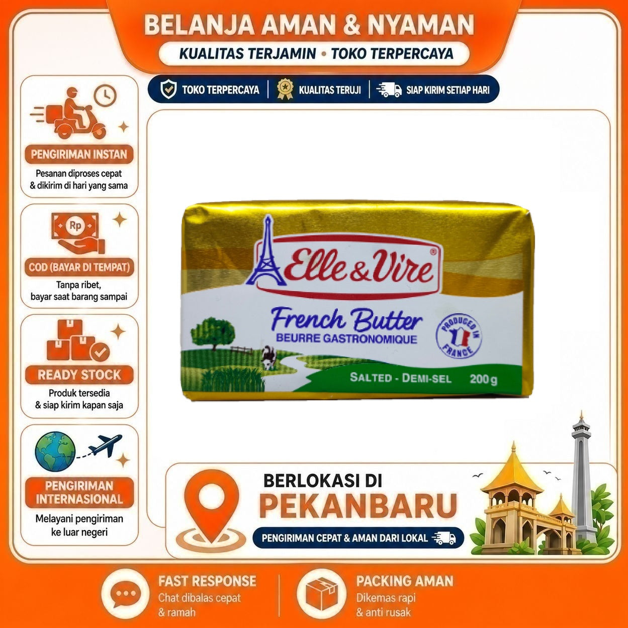 Pekanbaru 200 gr Elle & Vire Salted French Butter Beurre Gastronomique Mentega Asin Bahan Kue