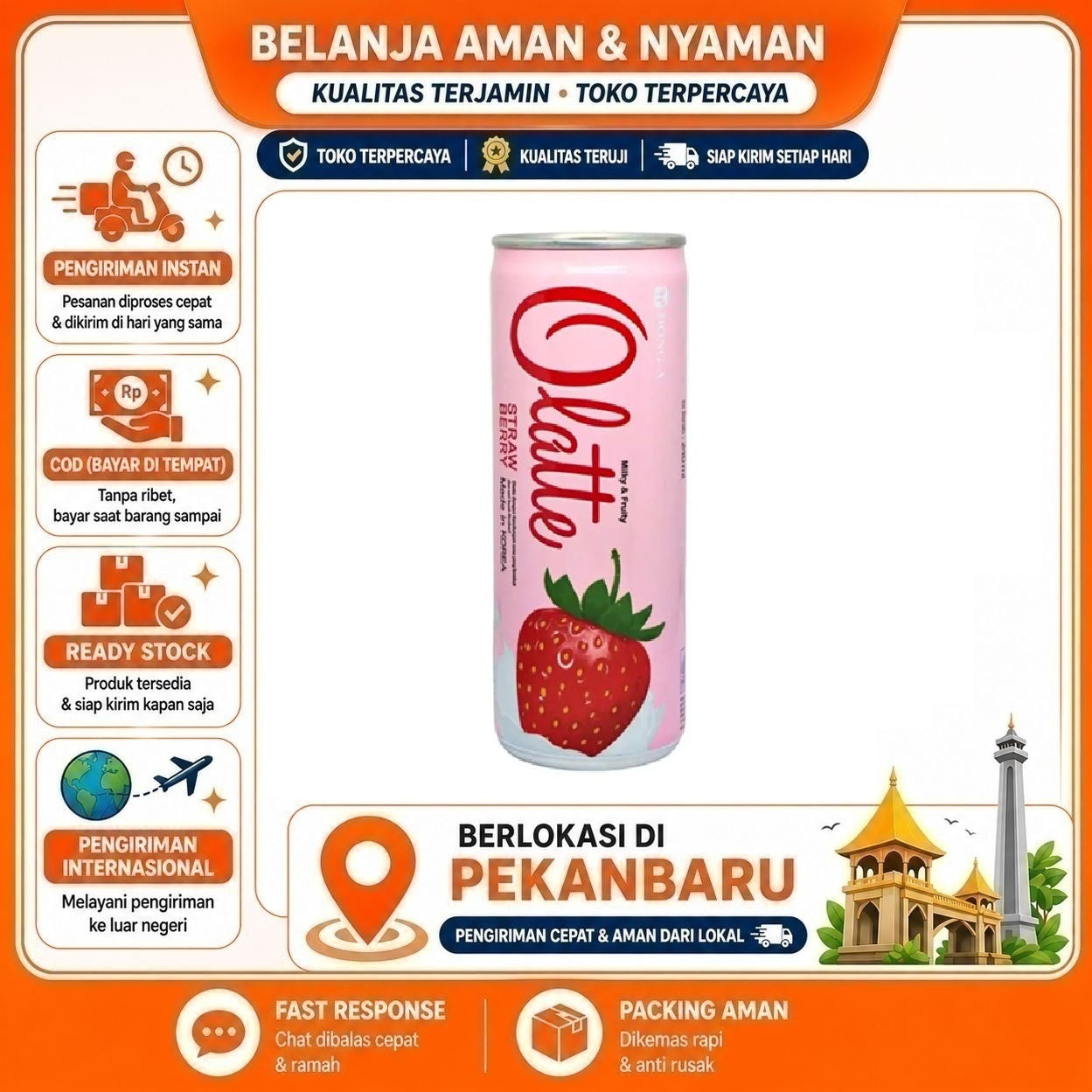 Pekanbaru 240ml Olatte Milky & Fruity Strawberry Fruit Milk Flavor Minuman Susu Stroberi Halal