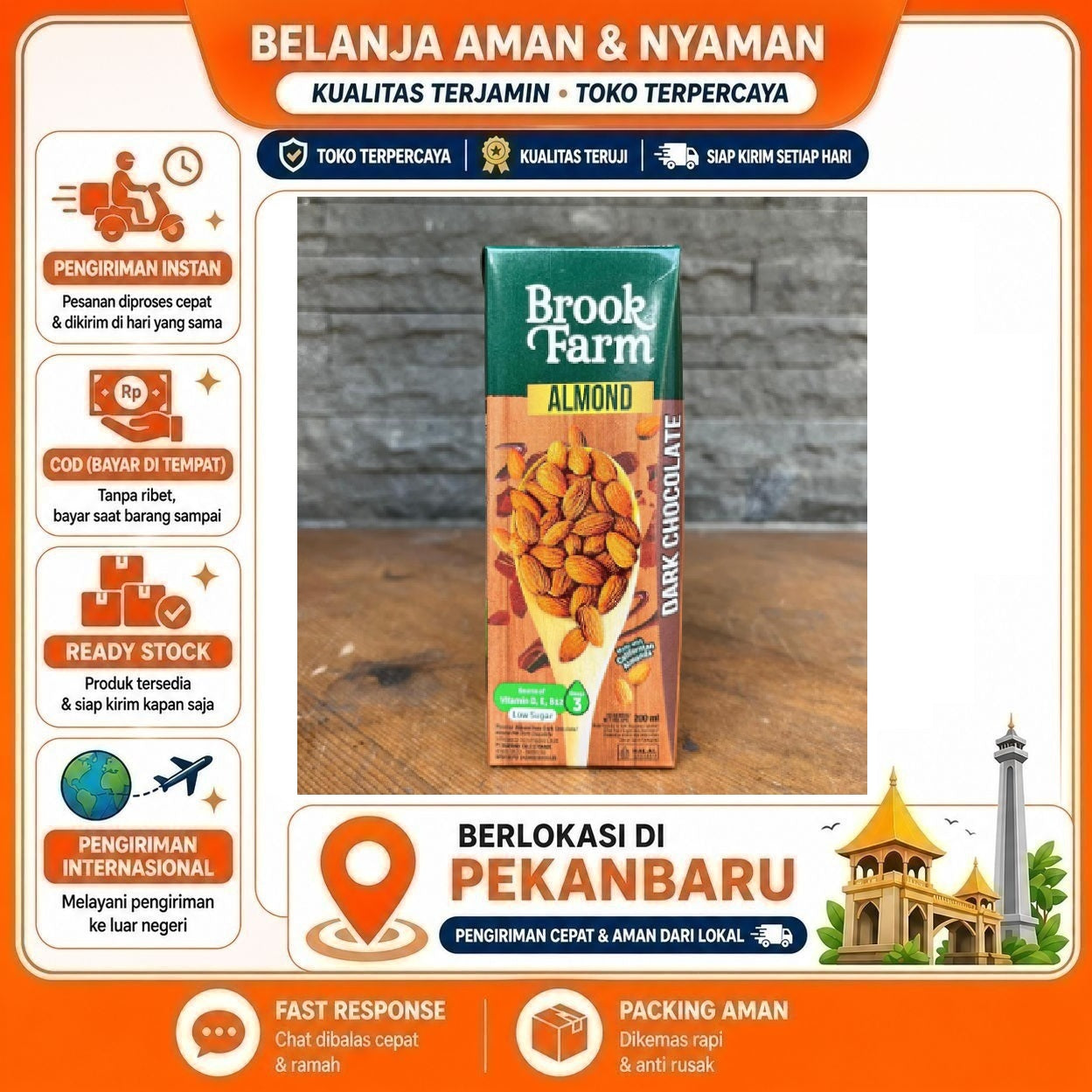 Pekanbaru 200ml Brookfarm Almond Dark Chocolate Flavor Susu UHT Kacang Rasa Coklat Hitam Halal
