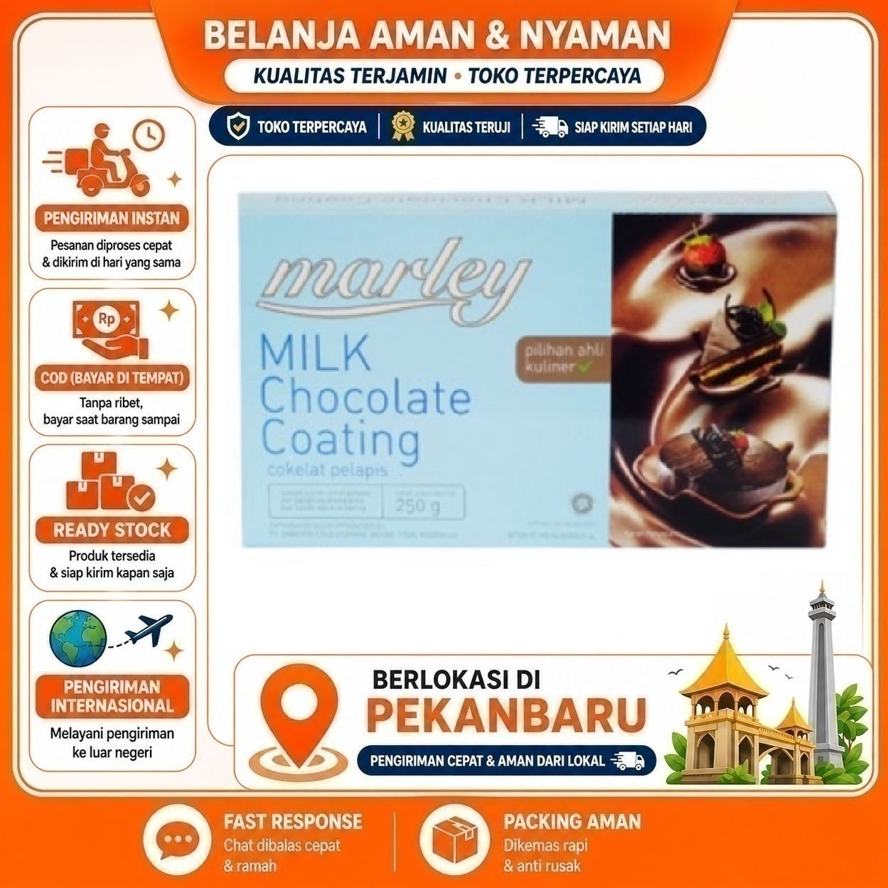 Pekanbaru 250 Gram Marley Milk Chocolate Coating Coklat Pelapis Susu Bahan Dekorasi Kue Cake