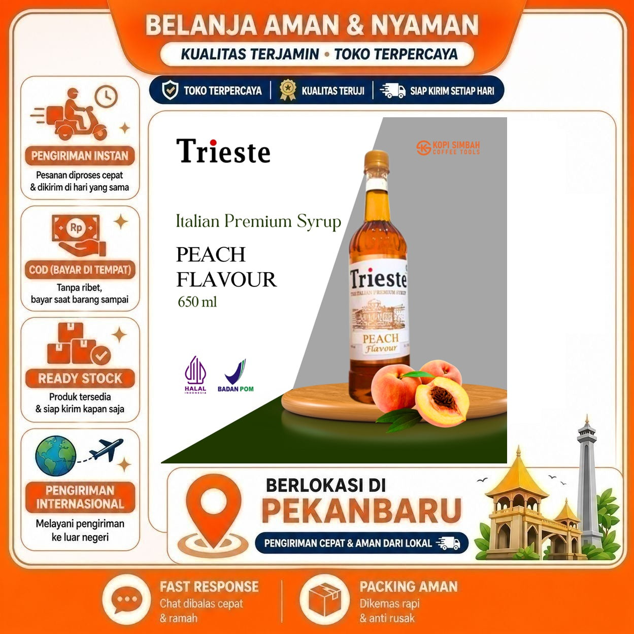 Pekanbaru 650ml Trieste Peach Flavour The Italian Premium Syrup Sirup Minuman Persik Halal