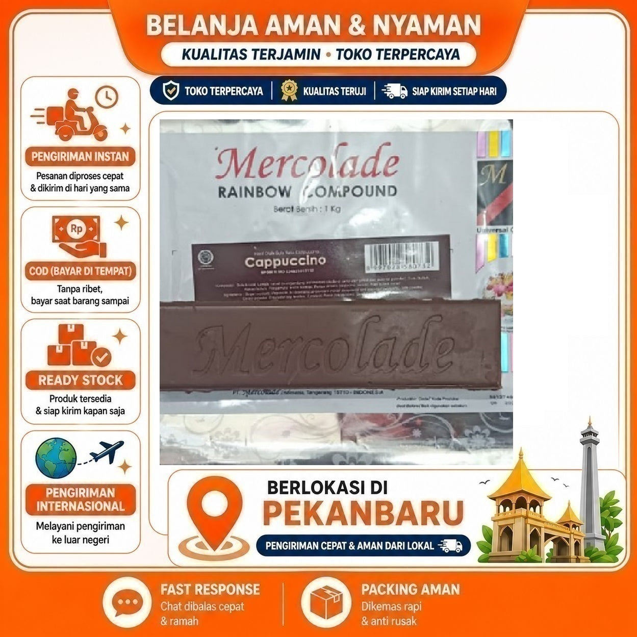 Pekanbaru Mercolade Cappuccino 1 Batang Rainbow Compound Potongan Rasa Bahan Dekorasi Kue Cake