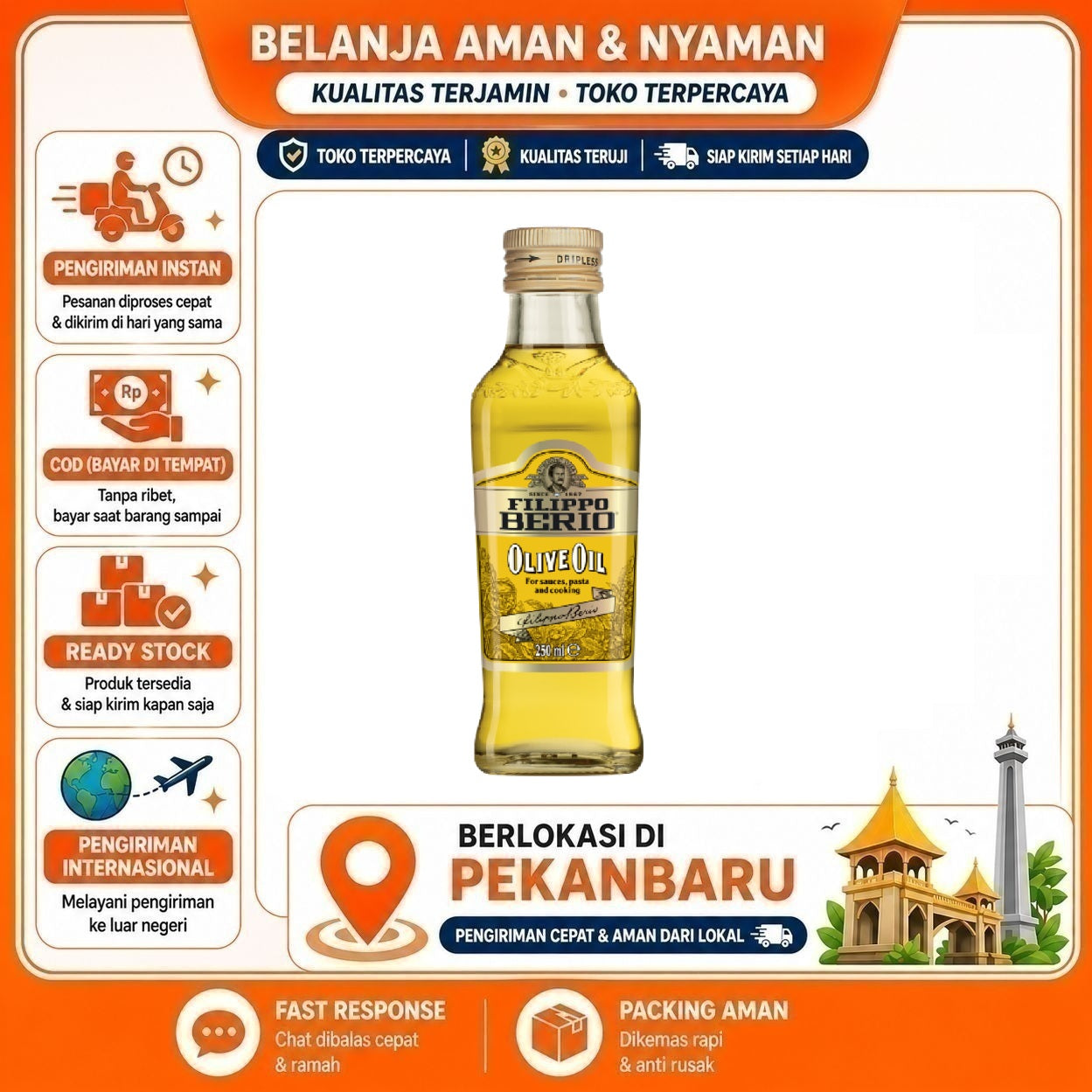 Pekanbaru 250ml Filippo Berio Olive Oil For Sauteing & Grilling Minyak Zaitun Bahan Makanan