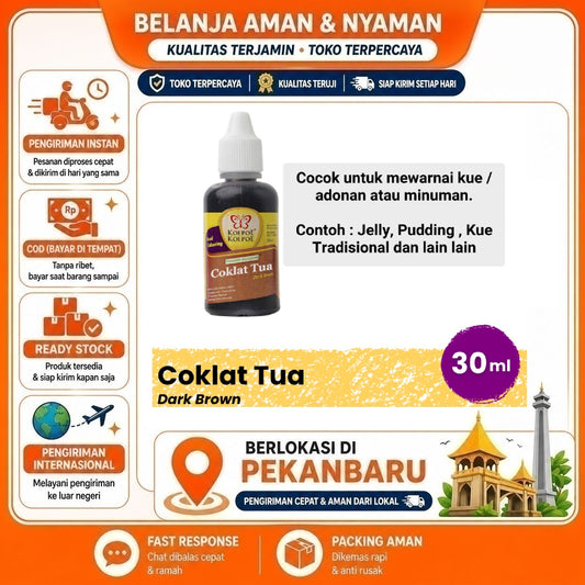 Pekanbaru 30ml Koepoe Koepoe Pewarna Makanan Coklat Tua Dark Brown Cake Food Colouring Halal