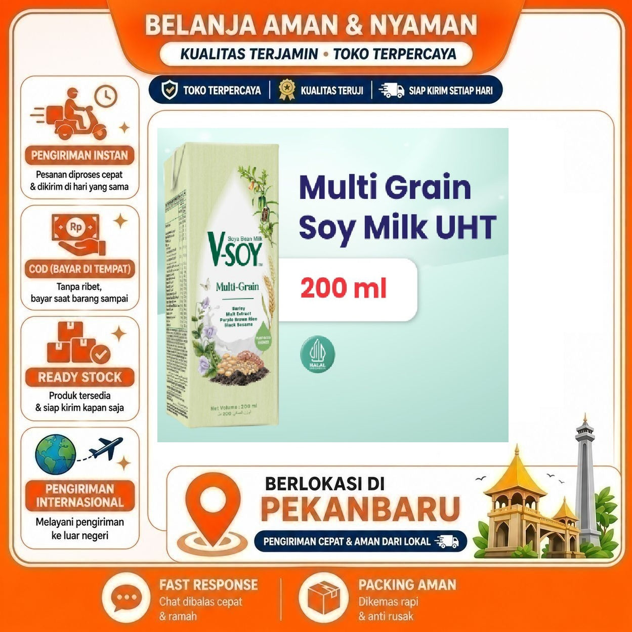 Pekanbaru 200ml V-Soy Multi Grain Soya Bean Milk Minuman Nabati Susu Kacang Kedelai Soybean