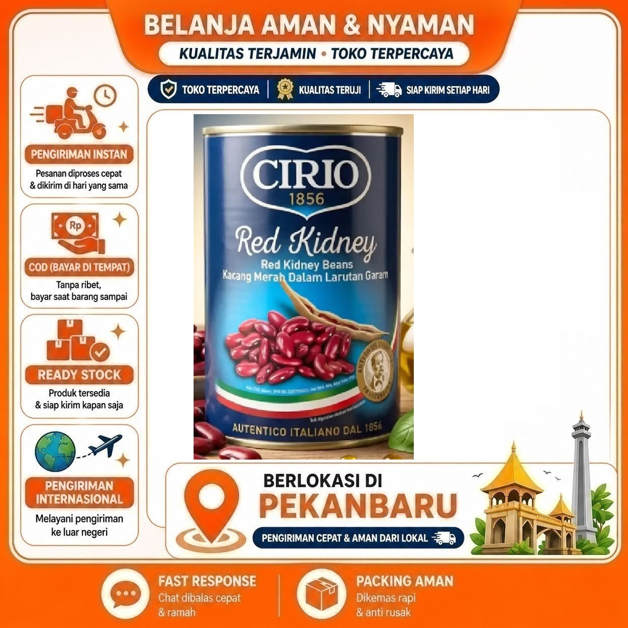 Pekanbaru 400 Gram Cirio Red Kidney Beans Kacang Merah Dalam Larutan Garam Kemasan Kaleng 400g