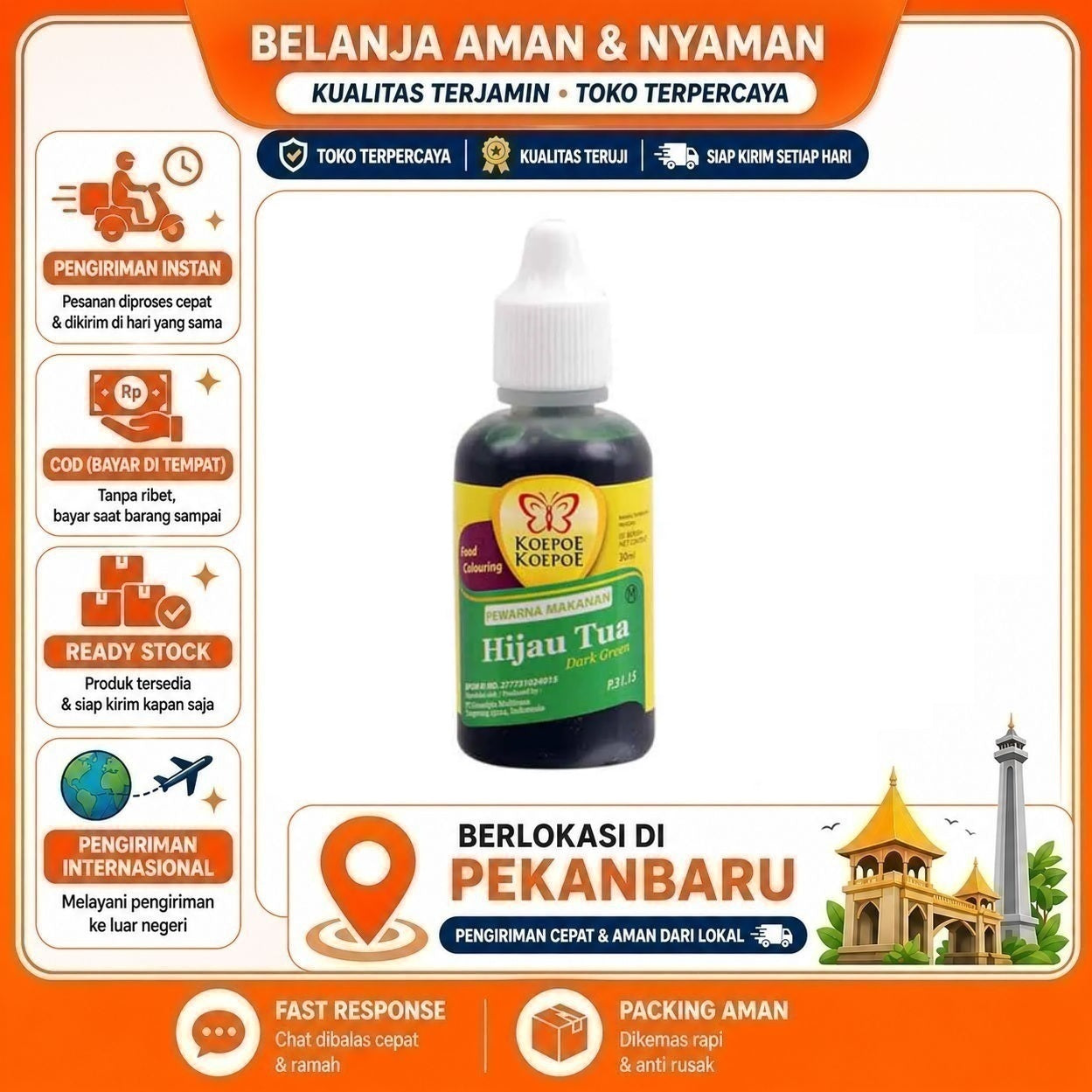 Pekanbaru 30ml Koepoe Koepoe Pewarna Makanan Hijau Tua Dark Green Food Colouring Halal Enak