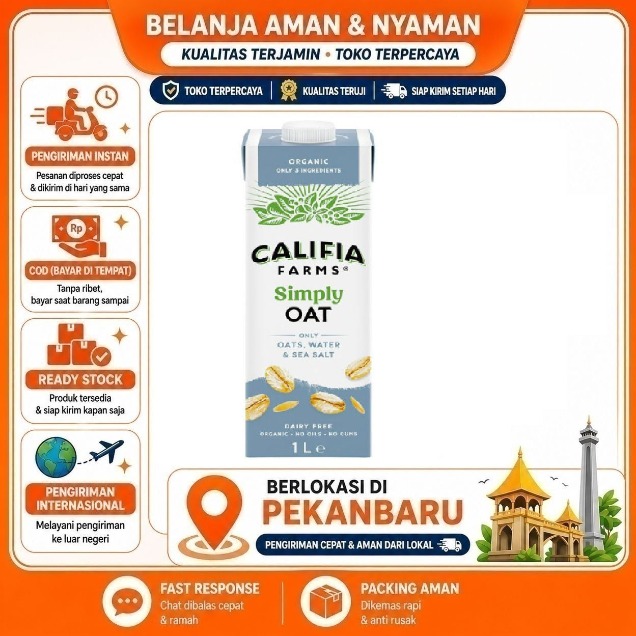 Pekanbaru 1 Liter Califia Farms Simply Oat Organic Dairy Free No Oils No Gums Minuman Organik