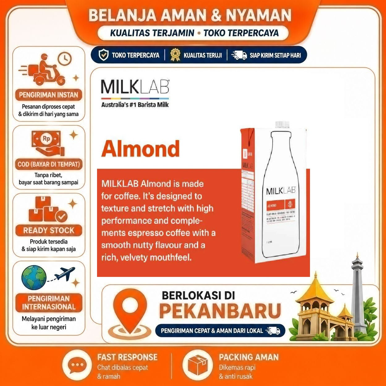 Pekanbaru 1 Liter Milklab Almond Beverage Drink Susu Kacang Almond Rasa Gurih Untuk Kopi Latte
