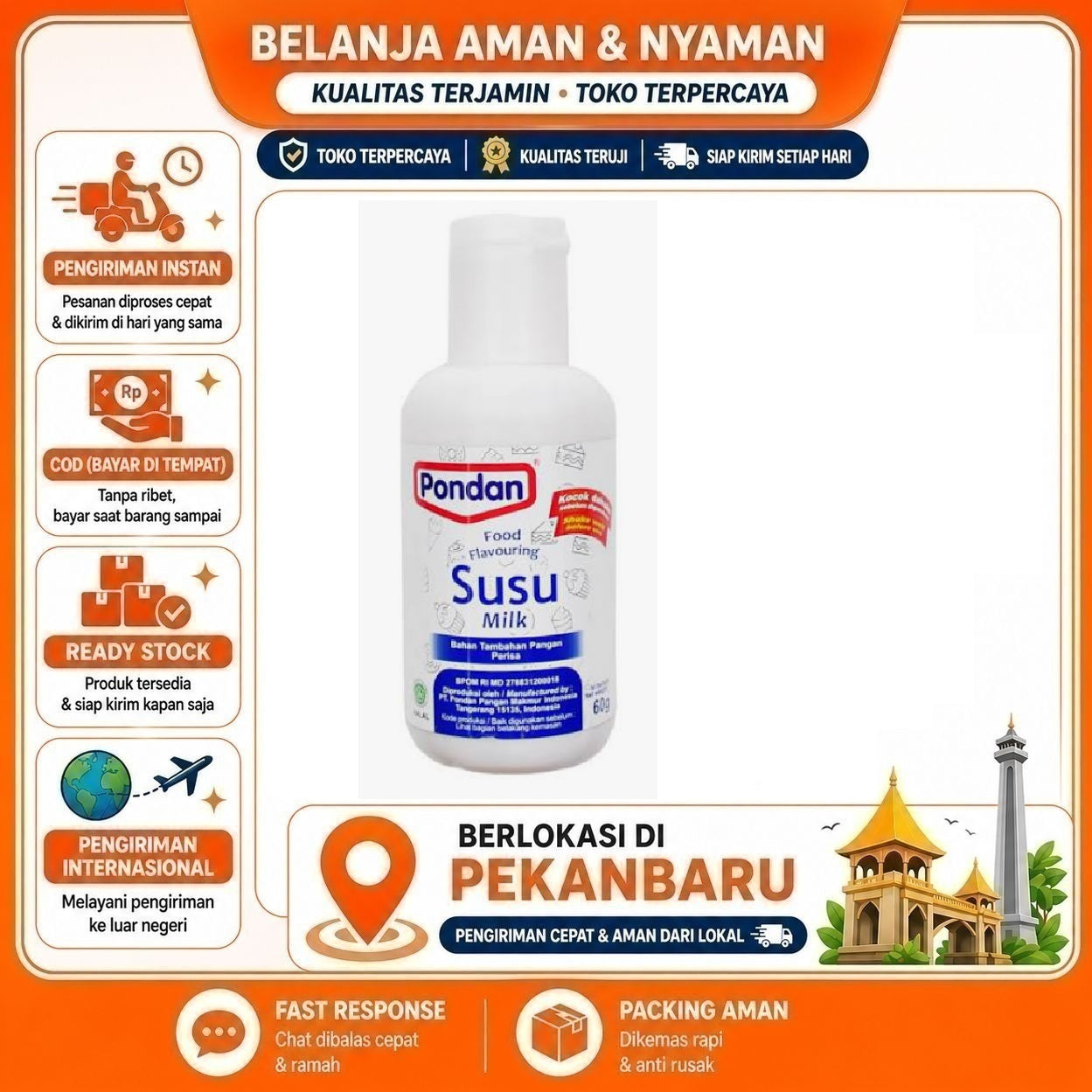 Pekanbaru 60ml Pondan Food Flavouring Milk Rasa Susu Bahan Campuran Perisa & Pewarna Halal