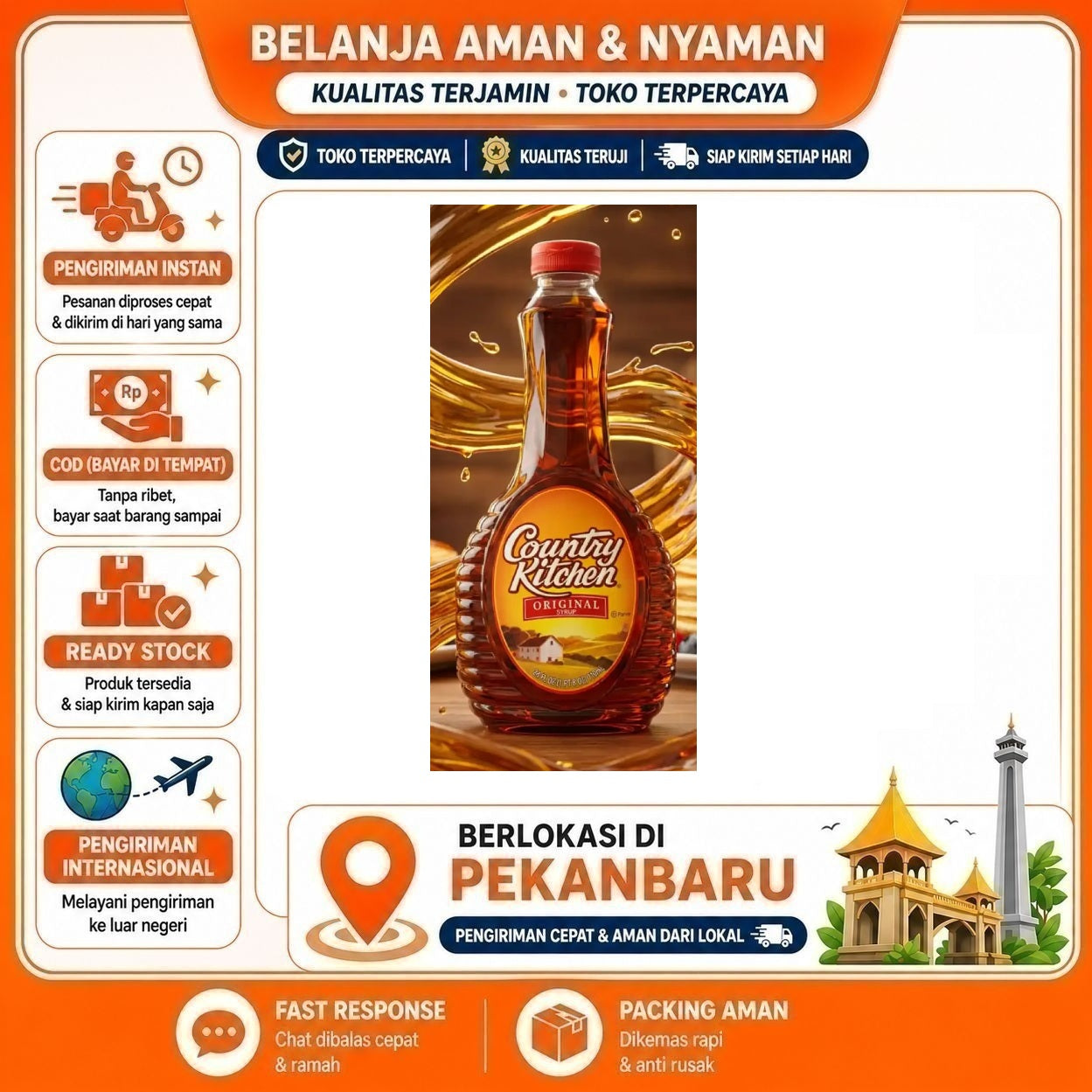 Pekanbaru 710ml Country Kitchen Original Syrup Maple Sirup Bahan Makanan Kue Cake Pancake Mix