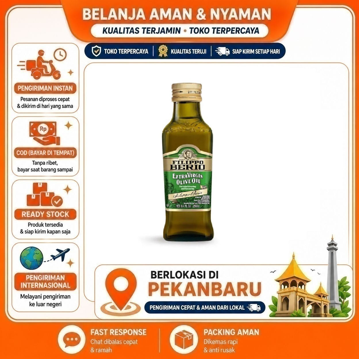 Pekanbaru 250ml Filippo Berio Extra Virgin Olive Oil For Salad Dressing & Flavouring Zaitun