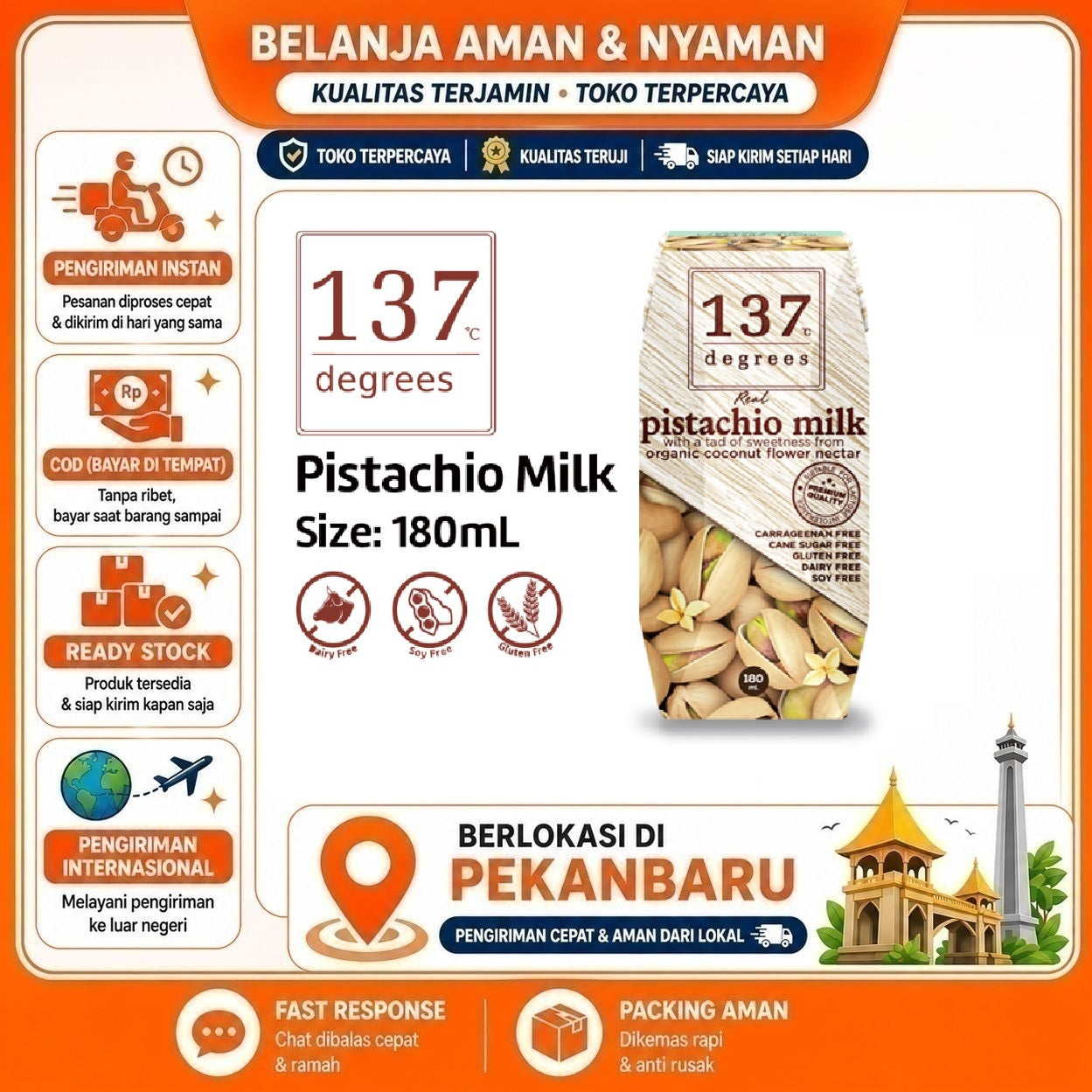 Pekanbaru 180ml 137 Degrees Pistachio Milk Beverage Drink Minuman Susu Non-Dairy Kacang Halal