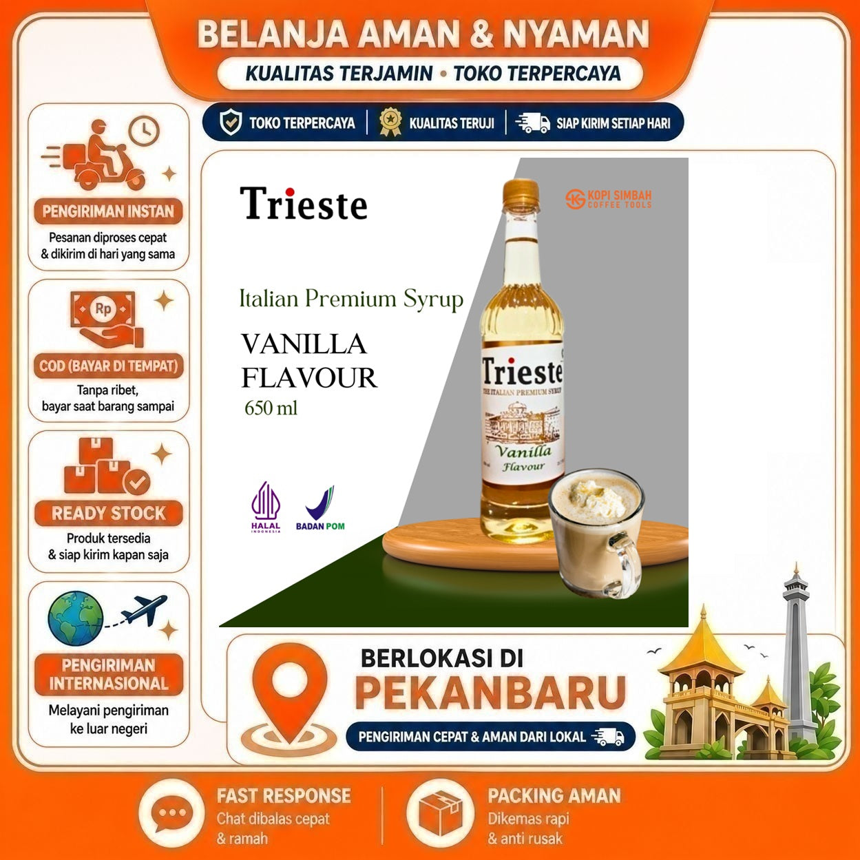 Pekanbaru 650ml Trieste Vanilla Flavour The Italian Premium Syrup Sirup Minuman Vanila Halal