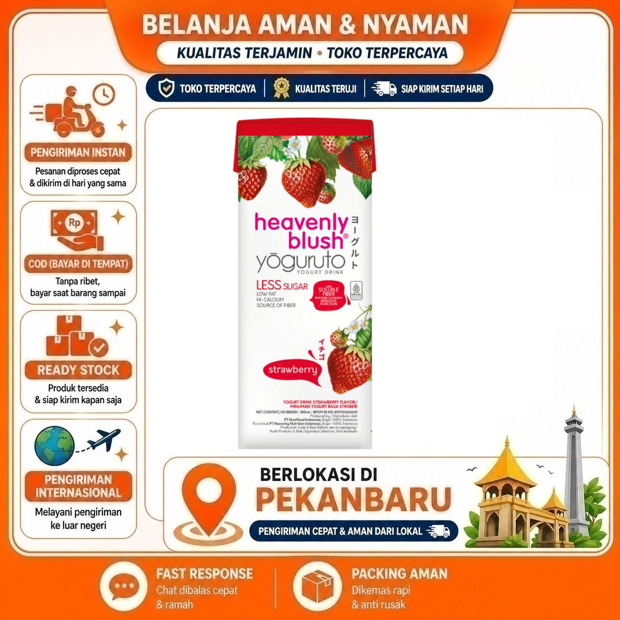 Pekanbaru 180ml Heavenly Blush Yogurt Strawberry Drink Less Sugar Rendah Gula Minuman Stroberi