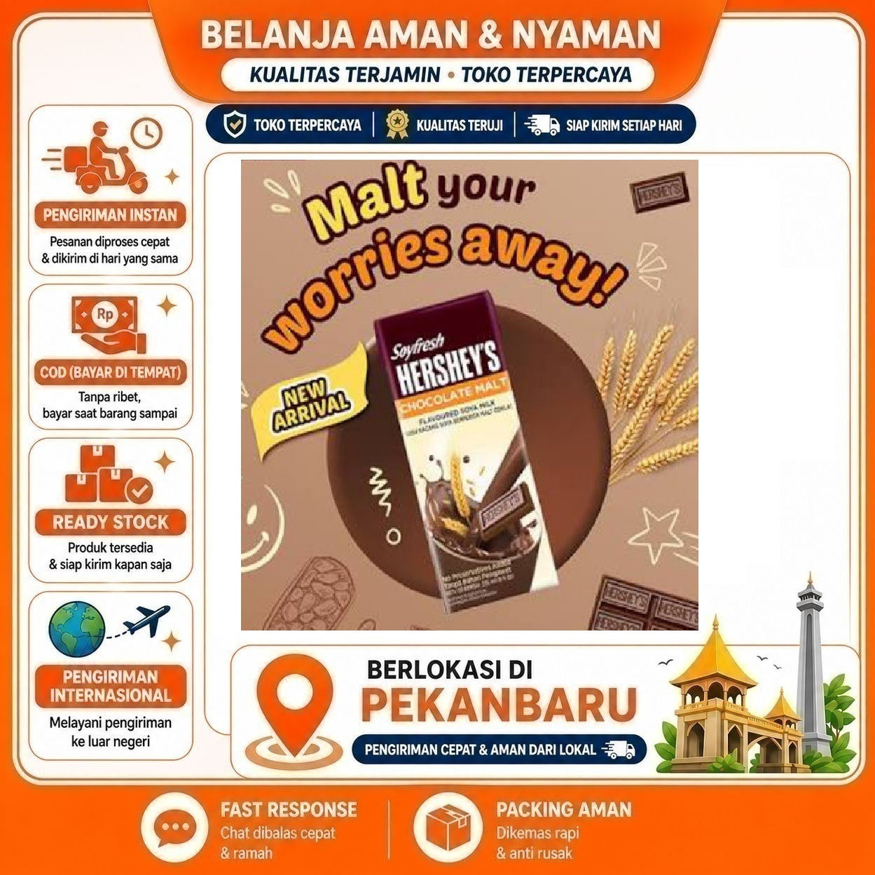 Pekanbaru 236ml Soyfresh Hershey's Chocolate Malt Flavored Soya Choco Milk Susu Kacang Coklat