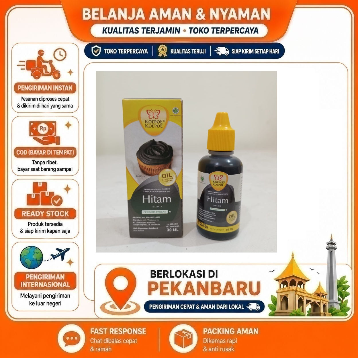 Pekanbaru 30ml Koepoe Koepoe Hitam Oil Based Food Coloring Campuran Pewarna Kue Makanan Halal