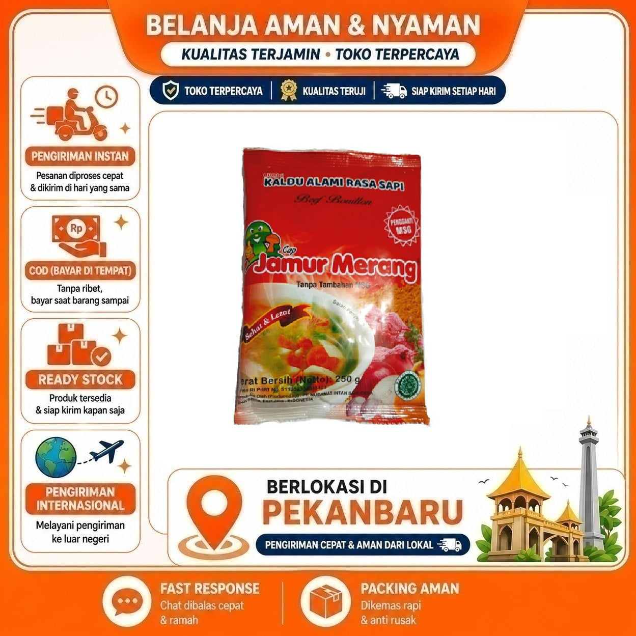 Pekanbaru 250 Gram Bumbu Kaldu Sapi Cap Jamur Merang Bebas MSG Free Seasoning Halal Alami 250g