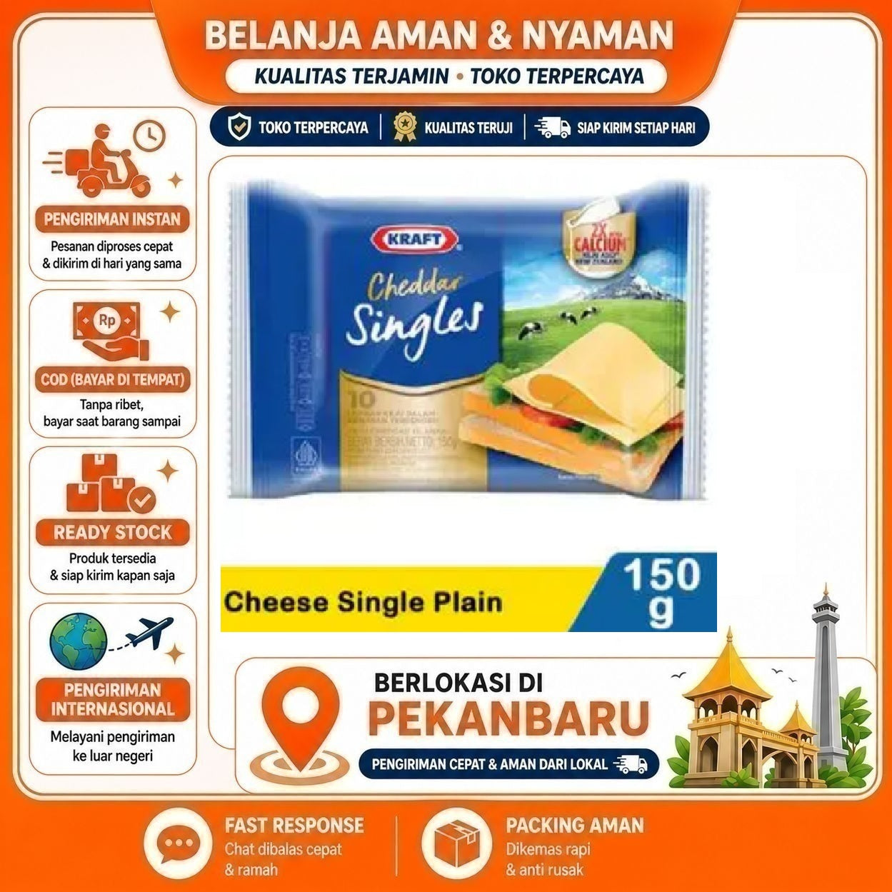 Pekanbaru 10 Lembar Kraft Cheddar Singles Lembaran Keju Cedar Olahan Bahan Makanan Praktis 10s