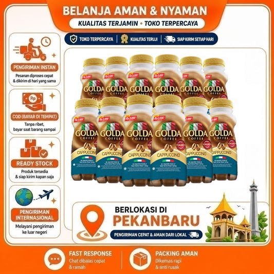 Pekanbaru 12 Botol @200ml Golda Cappuccino Minuman Kopi Coffee Drink Kemasan Botol Plastik