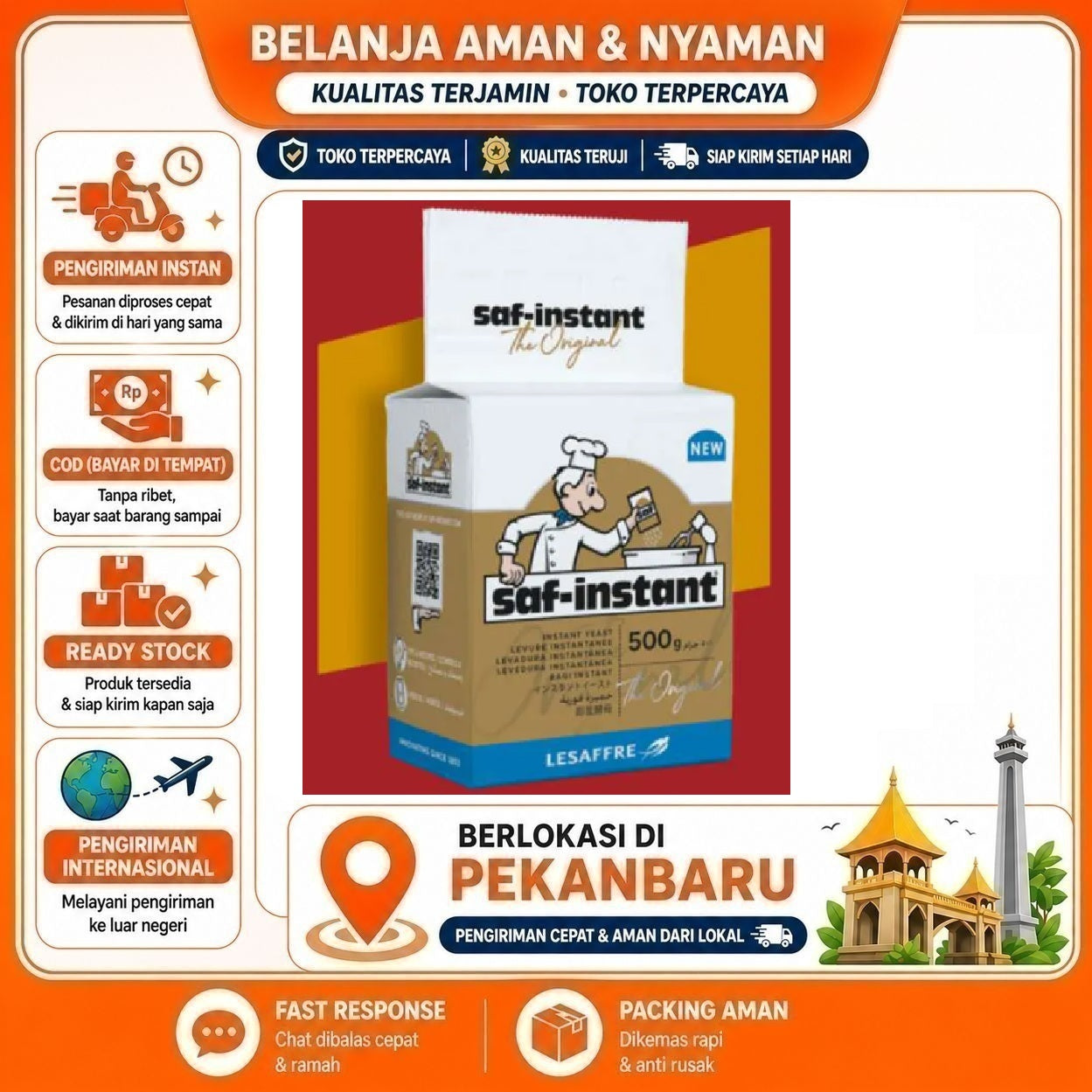 Pekanbaru Ragi Kering Instan Saf Instant Gold 500gr - Praktis, Efisien, Berkualitas Bahan Kue