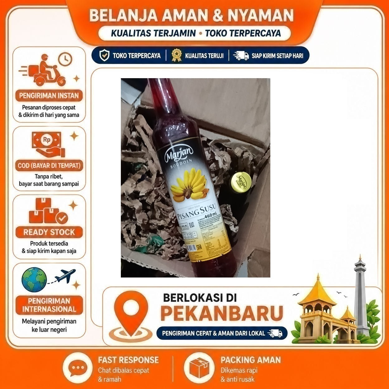 Pekanbaru 460ml Marjan Boudoin Sirup Rasa Pisang Susu Banana Milk Syrup Bahan Minuman Halal