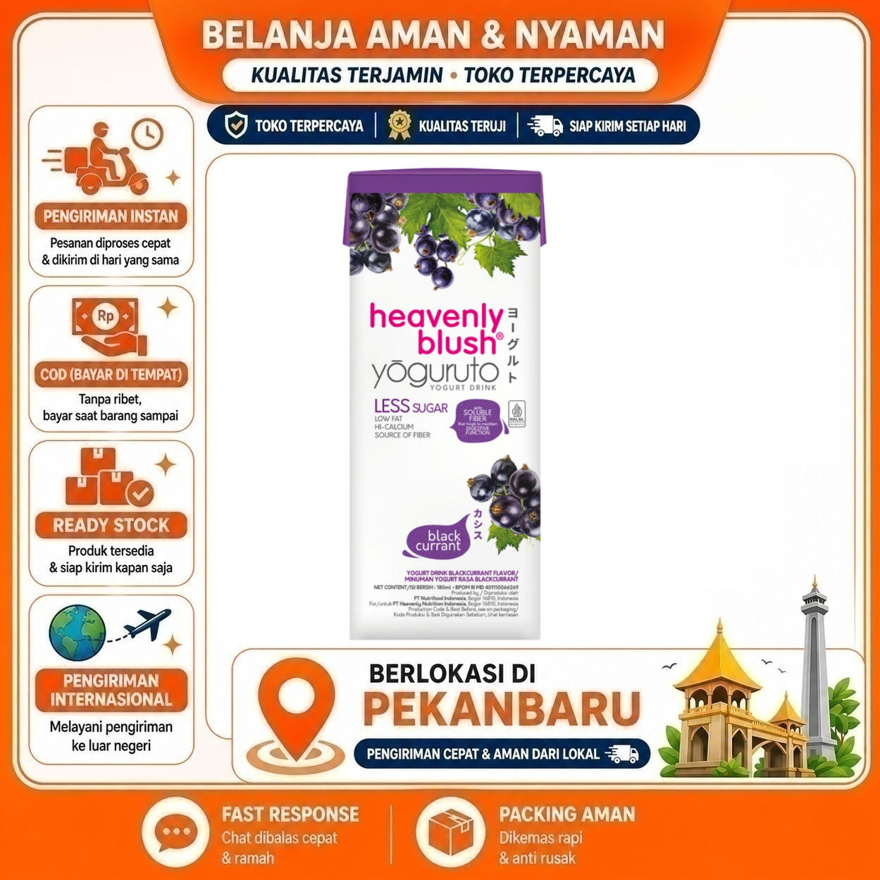 Pekanbaru 180ml Heavenly Blush Yogurt Blackcurrant Ready To Drink Less Sugar Rendah Gula Halal