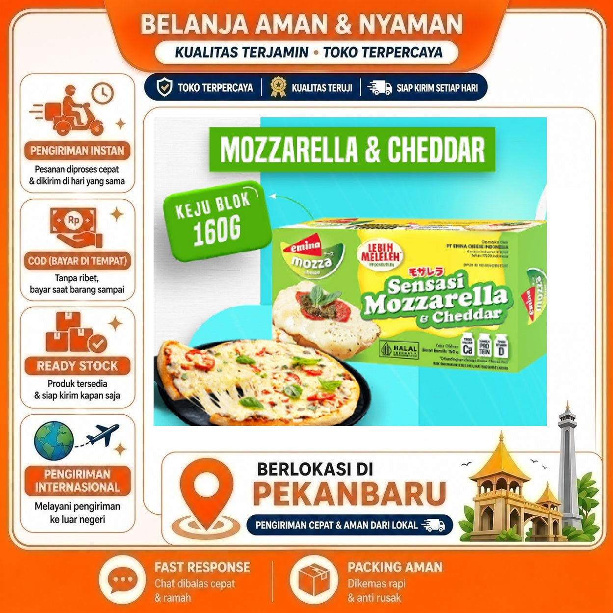 Pekanbaru 160 Gram Keju Mozzarella Emina Mozza Cheese Rasa Gurih Ideal Untuk Pizza Pekanbaru