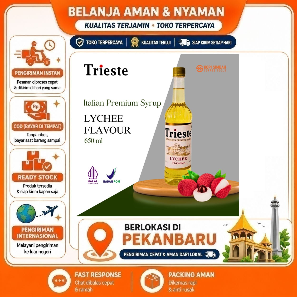 Pekanbaru 650ml Trieste Lychee Flavour The Italian Premium Syrup Sirup Minuman Rasa Leci Halal