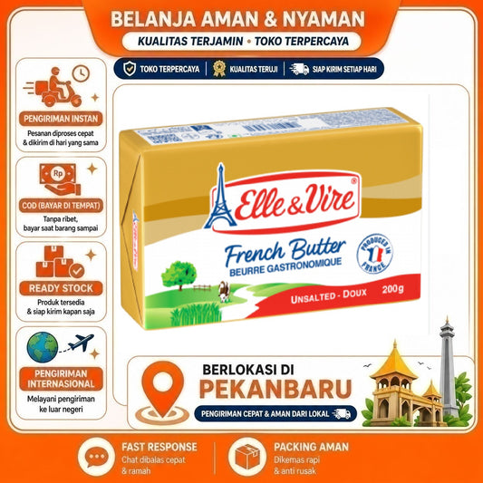 Pekanbaru 200 gr Elle & Vire Unsalted French Butter Beurre Gastronomique Mentega Tawar Halal